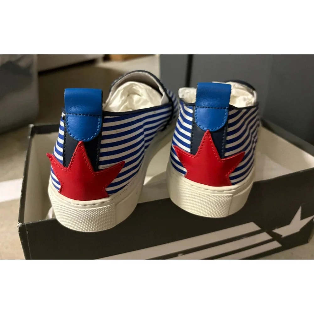 Macchia J Navy Striped Slip On‎ Sneakers Red Star Mens Size 8 / 41